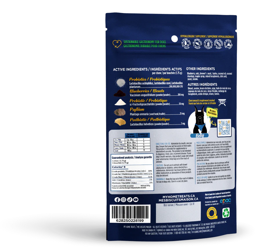 MBM Gâterie supplément hypoallergénique pour chien aux bleuets - Digestion+ 170g